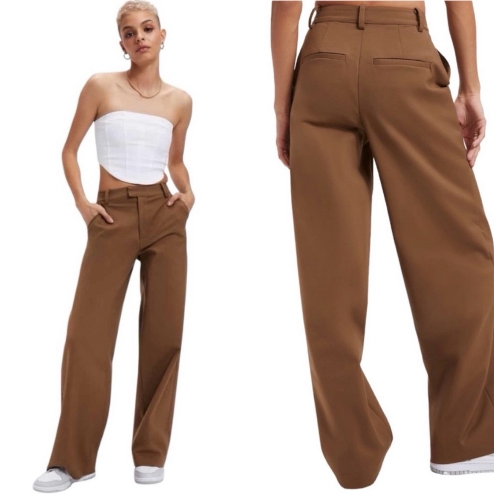 New Good American Sepia Brown Wide Leg Trousers Sz 10/30